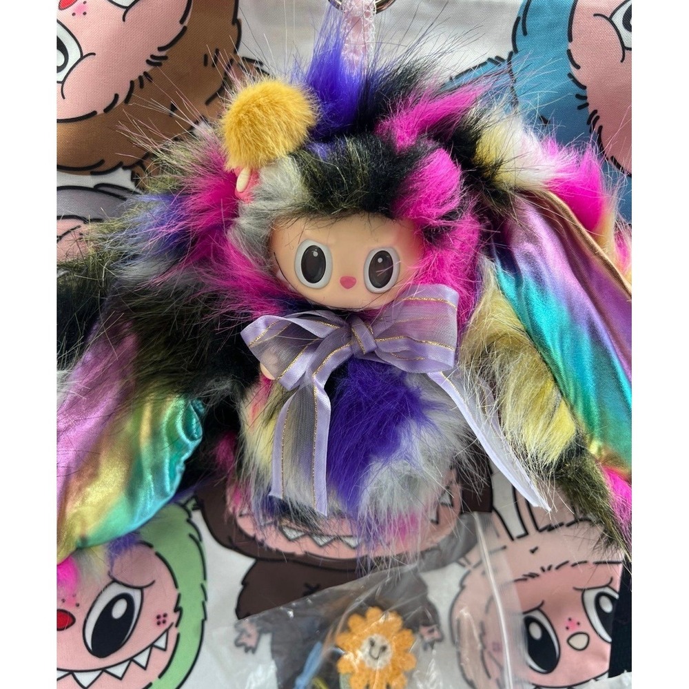Upcycled & Upgraded Bespoke Labubu - Rainbow Bedhead Bunny with Shimmery
Ears